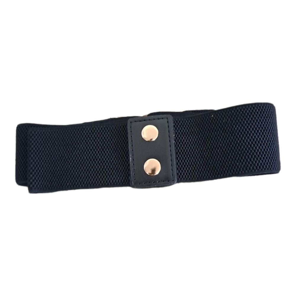 Black wide corset elastic boho stretch waist belt triple Gold chain link belt - Picture 11 of 14